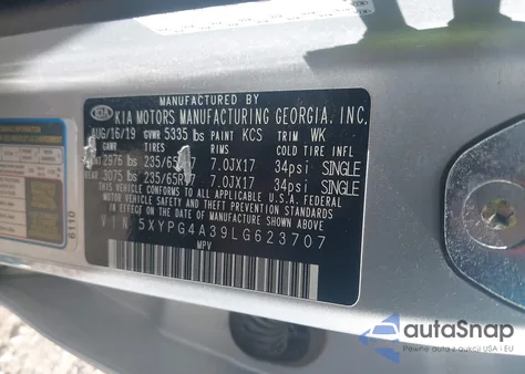 2020 Kia Sorento 2.4L L from USA, damaged, VIN 5XYPG4A39LG623707